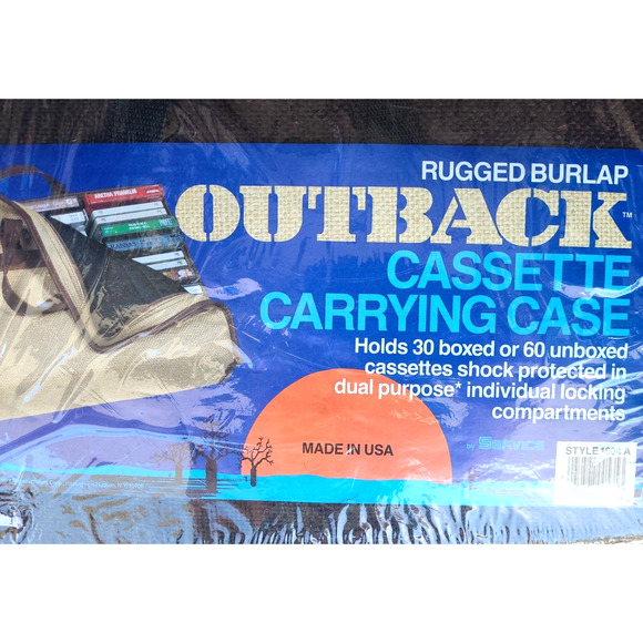 Rugged Burlap 30 Cassette Tape Carrying Case Padded Storage With Handles - Picture 2 of 4